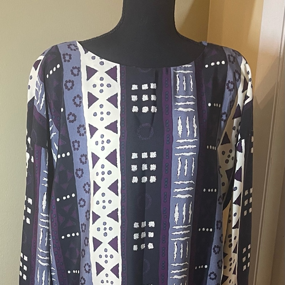 Jones New York Geometric Patterned Dress - Black, Purple, White. Sz 12 pre-owned
